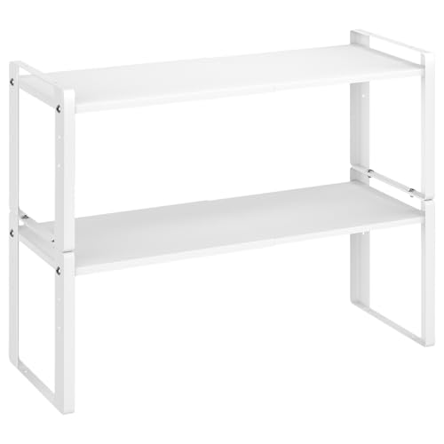 2 Pack Expandable Cabinet Organizer Shelves, 88lbs High Weight Capacity, Stackable Heavy-Duty Metal Storage Rack, Adjustable Cabinet Shelf for Kitchen, Pantry, Cupboard, Under Sink, White - color: White, size: 2 Pack