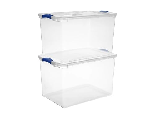 (2pack) 66 Quart Clear Plastic Storage Bins with Latch Lid, Extra Large Stackable Storage Containers for Home Organization, Heavy-Duty Plastic Storage Totes for Clothes, Blankets, Seasonal Items - size: 24" x 16" x 13