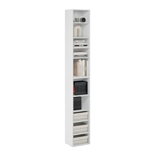 Furinno PASIR Book Shelf, 10-Tier Bookshelf, Bookcase with Open Shelf, 9.2 x 11.8 x 78.7, for Living Room, Bedroom, Home Office, White - color: White, size: 10-Tier, 12-Inch Width