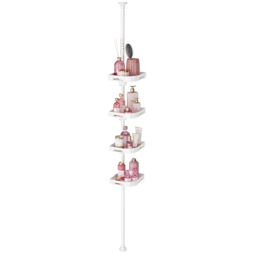 akinbas Tension Pole Shower Caddy Organizer with 4 Tier L-Shaped Rust Resistant Bathroom Corner Shelves with 34-124 Inch Adjustable No Drilling Quick Install Shower Rack for Bath Essentials (White) - color: White, size: 4 Tier-Standard