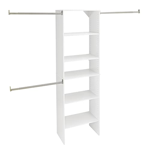 ClosetMaid SuiteSymphony Wood Closet Organizer Starter Kit with Tower and 3 Hang Rods, Shelves, Adjustable, Fits Spaces 5 – 10 ft. Wide, Graphite Grey - style: Graphite Grey Finish