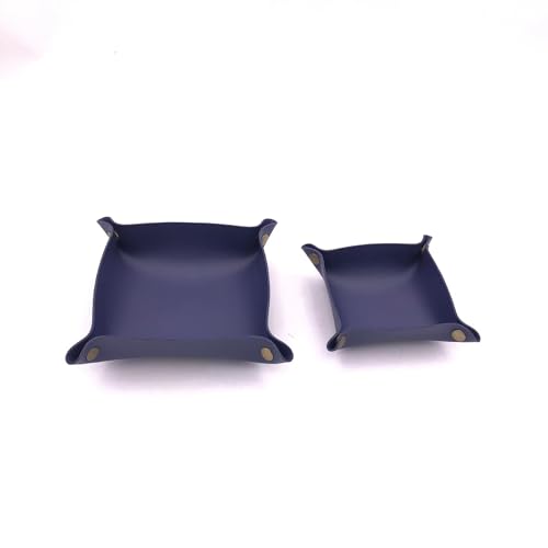 2pcs PU Leather Valet Tray Set Portable Key Bowl Catch All Tray Nightstand and Entryway Multifunctional Foldable Storage for Coins Wallet Jewelry and Small Items Ideal for Home Office Use Blue - color: Blue