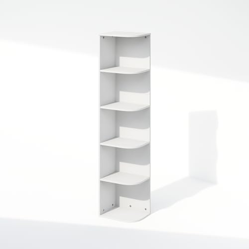 Furinno Reed Corner Shelf, 5-Tier Corner Bookshelf, Book Shelf, Corner Shelves, Storage Rack, for Organization and Storage, Home Office, Living Room, White - color: White, size: 5-Tier Corner