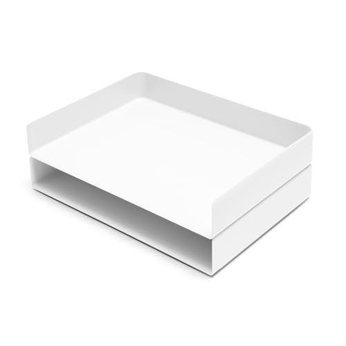 Poppin Stackable Landscape Letter Tray - Modular Lacquer Desk Trays for Office Organization, Color-Coordinated Office Supplies for Desk, Paper Trays (White, Landscape Letter) - color: White, size: 12.5" x 9.8" x 2"