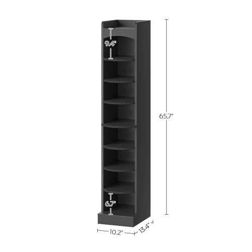 YATINEY 9-Tier Tall Shoe Rack, Wooden Shoe Storage Organizer, Narrow Shoe Cabinet with Removable Shelves for Small Spaces, Holds 9 Pairs of Shoes, for Entrance, Hallway, Black SS02BK - color: Black, size: 10.2''L x 13.4''W x 65.7''H