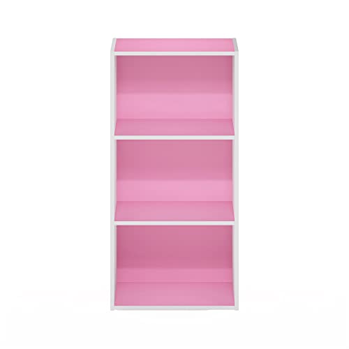 Furinno Luder 3-Tier Open Shelf Bookcase, Pink/White - color: White/Pink, size: 3-Tier, 9.3 x 16 x 31.4