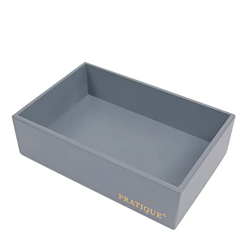 PRATIQUE Bamboo Drawer Organizer - Kitchen Utensil Organizer Silverware Tray Cutlery Holder，Office Desk Supplies and Accessories,8.9 * 5.9 * 2.6,Grey - color: Grey, size: 8.9*5.9*2.6 inch