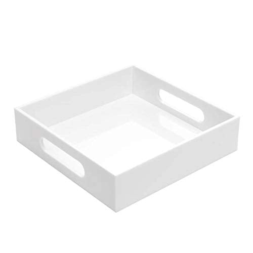KEVLANG White Sturdy Acrylic Tray with Handles-8x8 Inch- Countertop Organizer Tray for Kitchen,Bathroom,Office- Storage Box for Cosmetics, Jewelry,Toiletries,Toy,Gadgets - color: Glossy White, size: 8" x 8" x 2"