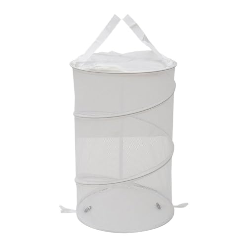 2PCS Large Collapsible Round Popup Laundry Hamper with Lid,Foldable Mesh Hamper with Reinforced Handles and Solid Bottom,White and Black Laundry Basket