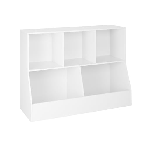 DINZI LVJ Toy Storage Organizer, Kids Bookshelf, Wood Toy Storage Cabinet, 5 Cubby 2-Tier Children Bookcase, 39.4" L Toddler Book Shelf for Playroom, Living Room, Nursery, Hallway, School, White - color: White, size: 2-Tier 39.4"