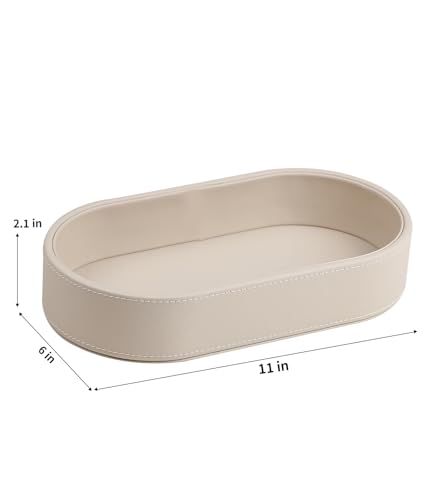 Oval Desk Valet Tray, PU Leather Perfume Dish Bowl for Keys Wallet Watch, Decorative Trinket Vanity Jewelry Tray, Entryway Nightstand Organizer Women Men (Beige) - color: Beige