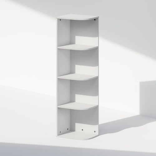 Furinno Reed Corner Shelf, 4-Tier Corner Bookshelf, Book Shelf, Corner Shelves, Storage Rack, for Organization and Storage, Home Office, Living Room, White - color: White, size: 4-Tier Corner
