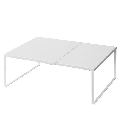 Nxconsu Cabinet Shelf Expandable Organizer Riser Rack for Kitchen Pantry Cupboard Under Sink Countertop Home Organization Extra Storage Space Saver Heavy Duty Metal Edgeless Design White Extra Large - color: White, size: 11.8’’D * 14.56-24.6’’W * 8.46’’H