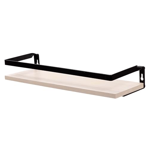 Kiera Grace Kells Floating Shelves, Metal Bracket Modern Wall Mounted Hanging Shelf Storage Rack for Bedroom, Kitchen, Living Room - 16", Oak, 1Pack