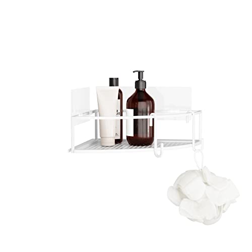 Umbra Cubiko Shower Corner Shelf, Metal Floating Shelves with Adhesive Mounting Strips, 2-Pack, White - color: White, size: Corner, style: Corner Shelf