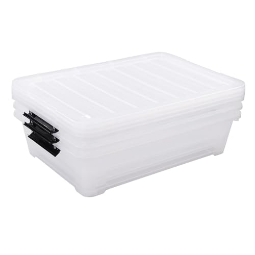 40 Quart Clear Plastic Underbed Storage Container, Wheeled Latching Storage Box for Shoes, Bags, Clothes, Set of 3 - size: 40 Quart