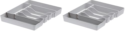 Spectrum HEXA 5-Divider Expandable Silverware Tray (Stone Gray) - In-Drawer Organizer for Kitchen Accessories, Cutlery, Knives, & More/Easy-to-Clean Home & Apartment Essential (Pack of 2) - color: Stone Gray, size: 5 Divider Expandable (Pack of 2)
