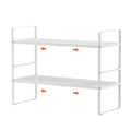 2Pack 16.5-27’’L Expandable Kitchen Shelf Organizer, Stackable Shelves Organizer, Adjustable Height Pantry Spice Rack for Cabinet, Countertop, Pantry and Cupboard, White - size: 2Pack-Common-10.2''Wx(16.5-27'')Lx9.6''H-White
