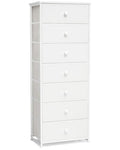 Crestlive Products Tall Dresser, 7-Drawer Fabric Storage Tower, Chests of Drawers - Vertical Organizer Unit for Bedroom, Hallway, Entryway, Nursery, Closets - Steel Frame, Wood Top & Handles (White) - color: White, style: Narrow-7 Drawers