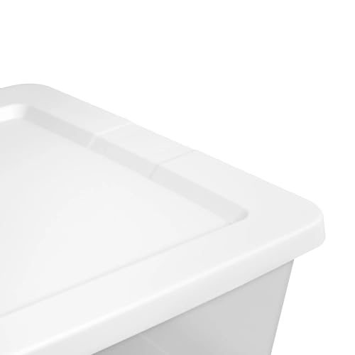 Storage Bin with Snap-on Lid, 41 Quart Clear Plastic Storage Container, White Latch Box for Home Organization and Closet Storage