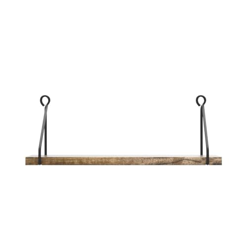 Afuly Floating Wall Shelves Rustic Wall Mounted Hanging Shelf Farmhouse Wall Bookshelf for Bathroom Kitchen Dining Living Room Wood Metal Organizers, Set of 2 - color: Brown & Black, size: 5.7"D x 16.5"W
