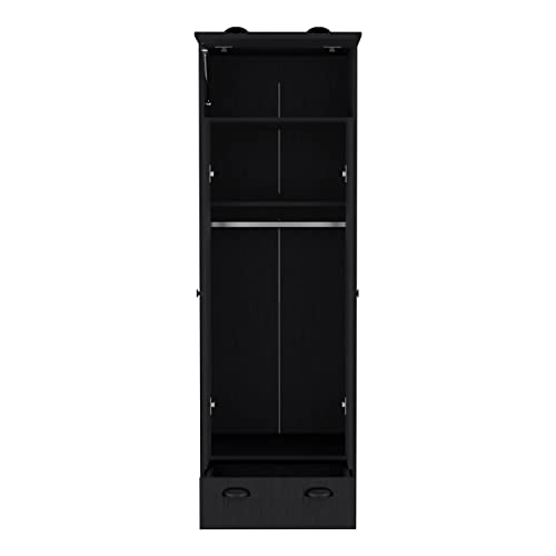 Modern Black Dresser Closet: 1 Door Upper Storage, 2 Shelves, Hanging Tube with 2 Doors, Bottom Drawer - Compact Wardrobe Solution