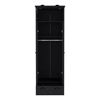 Modern Black Dresser Closet: 1 Door Upper Storage, 2 Shelves, Hanging Tube with 2 Doors, Bottom Drawer - Compact Wardrobe Solution