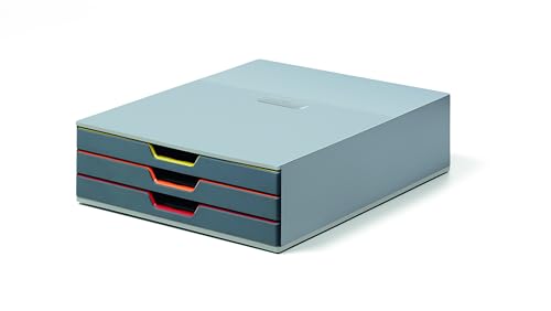 Durable Varicolor 3 Drawer Unit - Gray Desktop Drawer Set with 3 Color Coded Draws - Letter to Folio Size Files - Perfect for Storing Documents and Paper Work - style: 3-Drawer