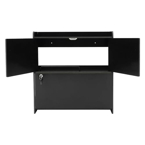 Wall Mounted Folding Desk with LED Light, Space-Saving Laptop Table for Home Office, Writing Workstation with Storage Shelves and Drawer, Floating Cabinet, 58x20x60cm (Black) - color: Black