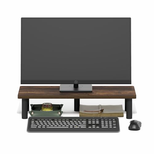 Furinno TURN-N-TUBE Monitor Stand Riser, 23.6" Wide Rectangle Monitor Riser, Laptop Stand for Desk, Office Desk Accessories, Desktop Organizers and Accessories, Toolless Assembly, For Study Room, Dorm, Amber Pine - color: Amber Pine/Black, size: 23.6"W Re