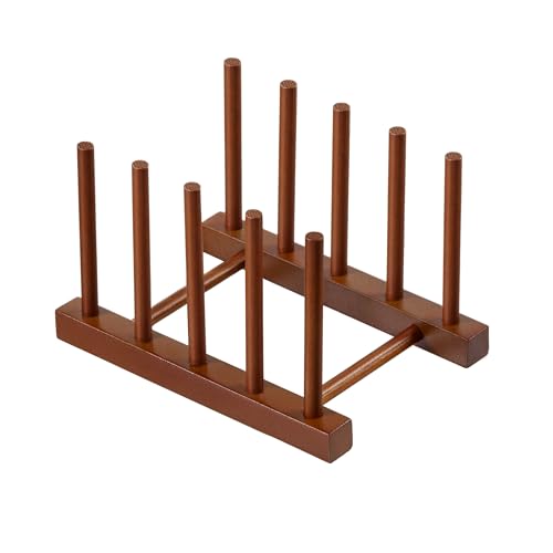 HBlife Teak Dish Plate Bowl Cup Book Pot Lid Cutting Board Drying Rack Stand Drainer Storage Holder Organizer Kitchen Cabinet（Keep Dry） - color: Teak 4 Slots 1pcs