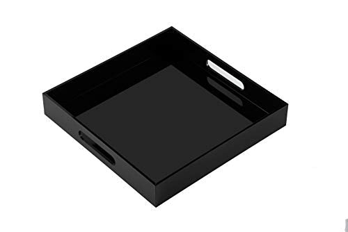 KEVLANG Glossy Black Acrylic Serving Tray - 14x14Inch, Multipurpose, Sturdy, Modern Style, Spill Proof, Countertop Organizer, Vanity Table Tray - color: Glossy Black, size: 14" x 14" x 2"