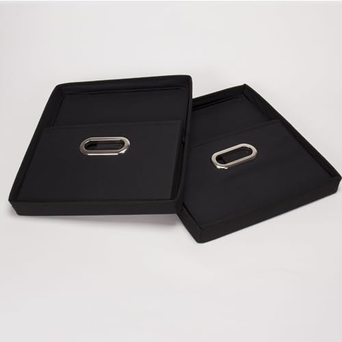 Household Essentials Fabric Storage Boxes with Lids and Handles, Black - color: Black, size: 2 Count