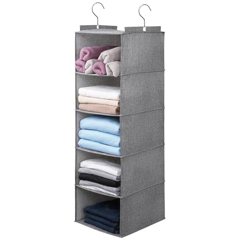 Large Hanging Sweater Organizer for Closet,Collapsible 6-Shelf Hanging Closet Shelves with Drawers, Washable (Grey-5 Shelf) - color: Dark Gray, size: 5 Shelf