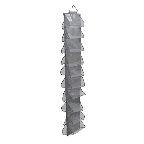 Household Essentials 20-Pocket Closet Shoe File, Durable Polyester Linen Plastic, Holds 10 Pairs of Shoes, Individual Storage, Single Hook System - color: Graphite
