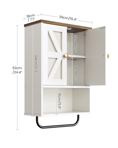 CHOEZON Bathroom Wall Cabinet, Medicine Cabinet with Open Partition and Towel Bar, Rustic Storage Cabinet with Open and Hidden Storage Space, for Bathroom, Living Room, Kitchen, White and Walnut - color: White and Walnut, size: 7.1"D x 15.4"W x 24.4"H