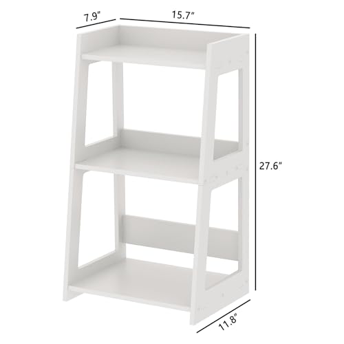 3-Tier Bathroom Ladder Shelf Freestanding, White Floor Shelves Open Shelving Unit, Small Bookshelf Nightstand for Home Study Laundry Room (11.8" D x 15.7" W x 27.6" H) - size: 11.8"D x 15.7"W x 27.6"H