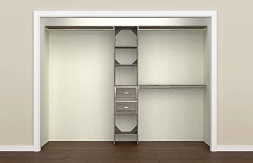 ClosetMaid SuiteSymphony Wood Closet Organizer Kit with Tower, 3 Hang Rods, Top Shelves, 2 Drawers, Adjustable, Fits Spaces 5-9 ft. Wide, Graphite Grey - color: Graphite Grey, style: Closet Organizer w/Shelves, 2-Drawers