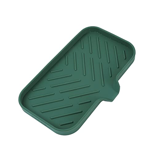 MicoYang Silicone Bathroom Soap Dishes with Drain Spout-Bathroom and Kitchen Sink Organizer,Sponge Holder,Dish Soap Tray,Perfect for Dispenser,Scrubber,Bottle,Cup on Sink or Counter-Green 9.6"×5.3" - color: Green, size: M(9.6"×5.3")