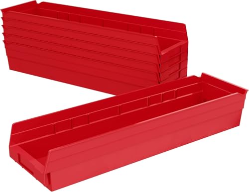 Akro-Mils 30164 Plastic Shelf Bins, Heavy Duty Storage Bins for Garage, Closet, and Drawer Organization, 24-Inch x 6-1/2-Inch x 4-Inch, Red, 6-Pack - color: Red