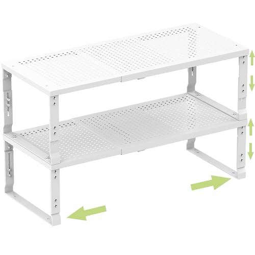 Heavy-Duty Adjustable Metal Shelf Organizer - Expandable & Stackable Pantry Storage Rack for Kitchen, Bathroom, RV, Cabinets(2 Packs/White, Large) - color: 2 Packs/White, size: L:10.2"D x 16.5"W x 8.2"H