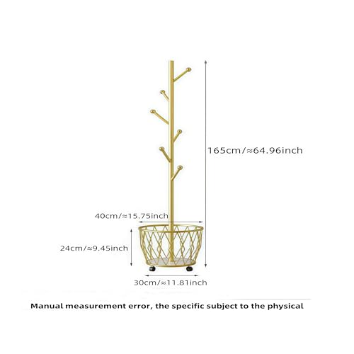 Freestanding Metal Coat Rack Stand with Basket Modern Organizer for Scarf Jacket Hat Bags Ideal for Home Entryway Bedroom Corner Stable and Moveable tree (gold) - color: gold