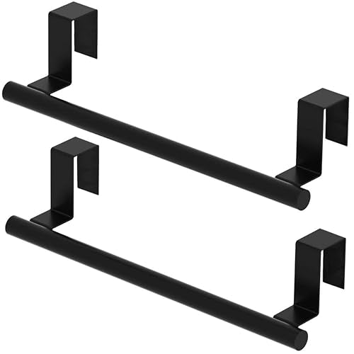 Cabinet Door Towel Holder, Over Cabinet Towel Bar, Stainless Steel Dish Towel Holder for Cabinet Door Kicthen Towel Rack, Matte Black 2 Pack - color: Black - 2 Pack