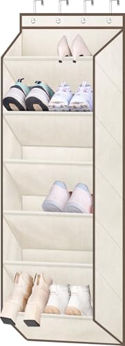 SLEEPING LAMB Shoe Rack for Door, Kids Door Shoe Organizer for Closet hanger, Narrow Hanging Sneaker Storage with Large Deep Pockets for Toddler, Girl, Baby Room Decor, Beige - color: Beige, size: 52.5''