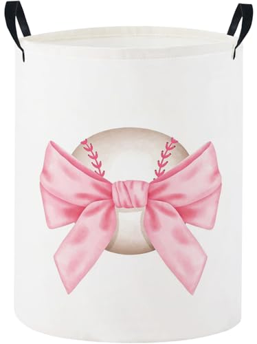 Baby Laundry Basket Baby Nursery Hamper Kids Laundry Basket Toy Storage Bin for Boys Room Decor Gift Baskets for Bedroom Bathroom(Bowknot Baseball) - color: Bowknot Baseball