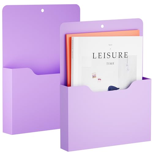 Marbrasse 2 Pack Magnetic File Holder - Paper Holder, Pocket Organizer,Hanging Wall File Organizer Office Supplies Storage, Magazine Mail Organizer Case for Notebooks,Planners,Letter (Purple) - color: Purple Holder-2L