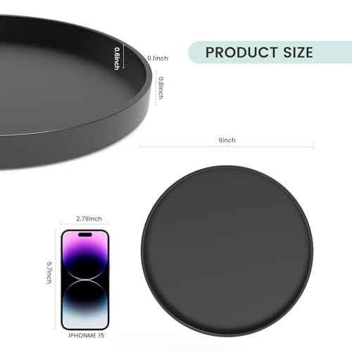 Bathroom Vanity Tray, 1 Pack 9" ABS Black Round Vanity Trays for Bathroom Counter, Dresser Decor Trays for Perfume, Candles, Keys, Kitchen Countertop Organizer, Decorative Tray Soap Holder - color: Black, size: 9"