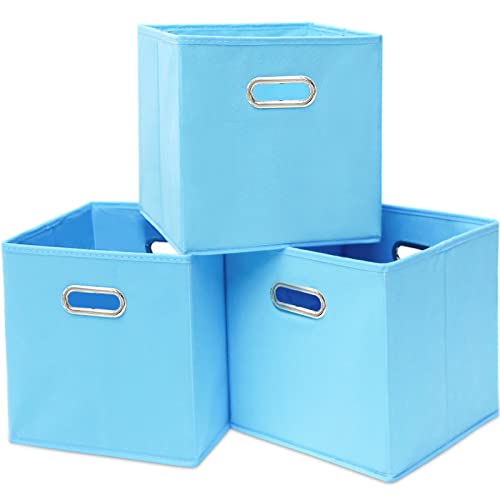 Black Fabric Cubby Storage Bins,13x13x13 Inches ,Cube Organizer Bin Foldable Storage Boxes with Dual Handles Fabric Organizer Box and collapsible Storage basket,Set of 3,Blue - color: Blue, size: 3 Pack