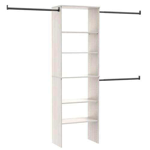ClosetMaid SuiteSymphony Wood Closet Organizer Kit with Tower, (3) Hang Rods, (5) Shelves (2-Adjustable), Fits Spaces 5-10 ft. Wide, White Timber - style: White Timber Finish