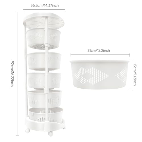5 Tier Kitchen Storage Rack, Rotating Storage Shelf with Lockable Casters Multi-Layer Kitchen Shelf Vegetable Rotating Basket Organizer Stackable Round Storage Cart - size: 5 Tier